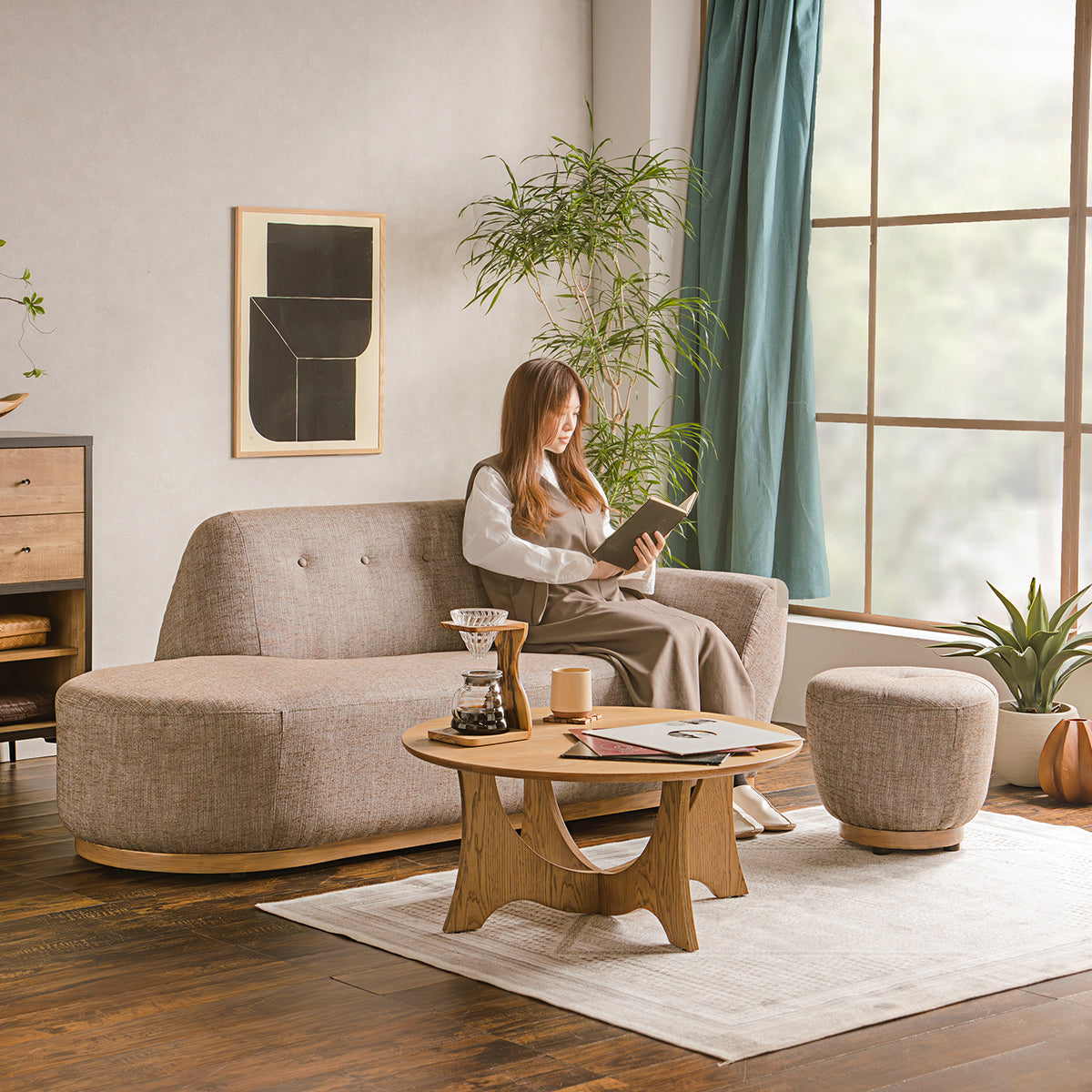 FZ KK ソファ 3P BR(オットマン付き)